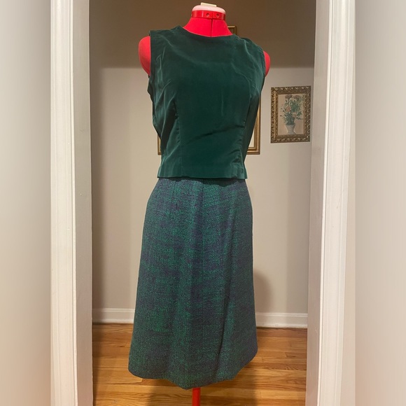 1960s 3 Piece Skirt Suit Matching Green & Purple Boucle Set Top Skirt & Jacket - Picture 13 of 16